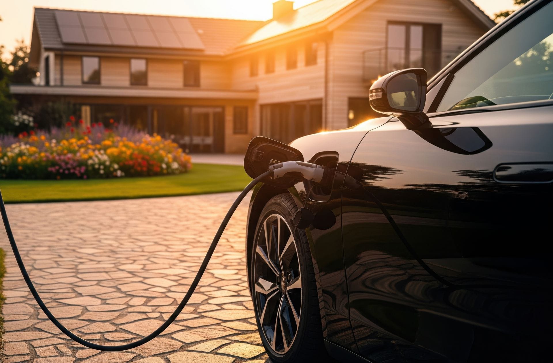 Solar panels and ev car
