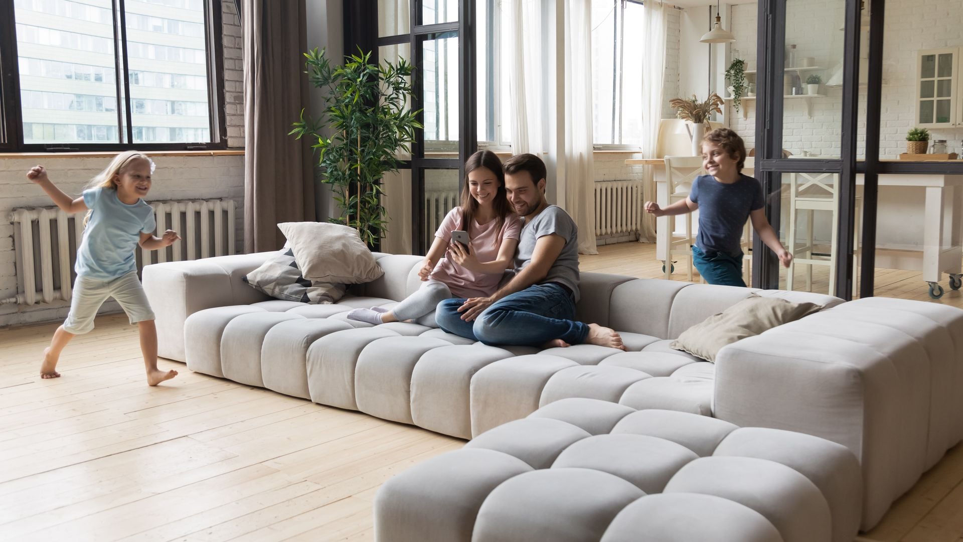 family in the living room